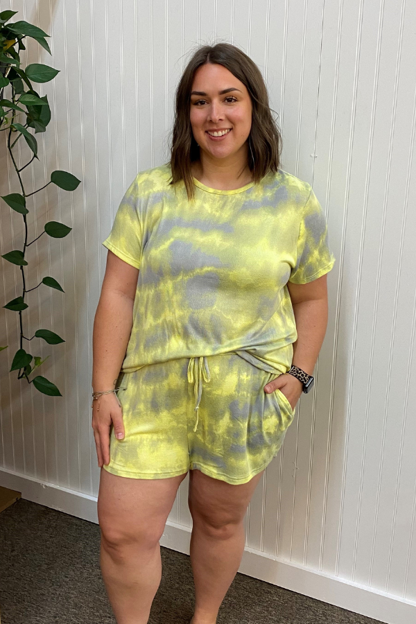 Shorts Lounge Set - Grey/Yellow Tie-Dye