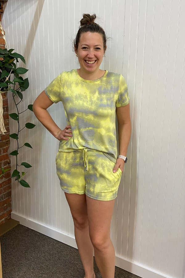 Shorts Lounge Set - Grey/Yellow Tie-Dye