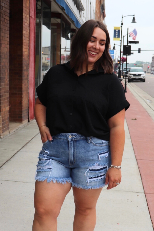 Woven Button Up Blouse, Black