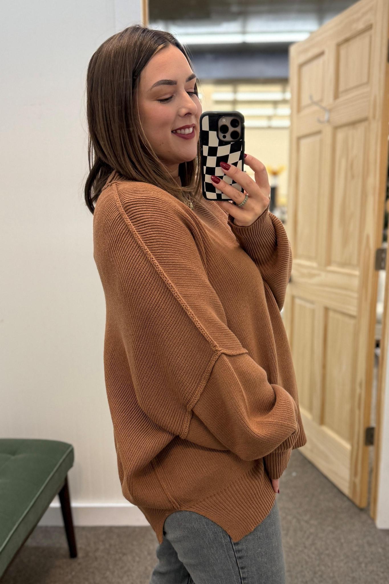 Camel Side Slit Oversized Sweater