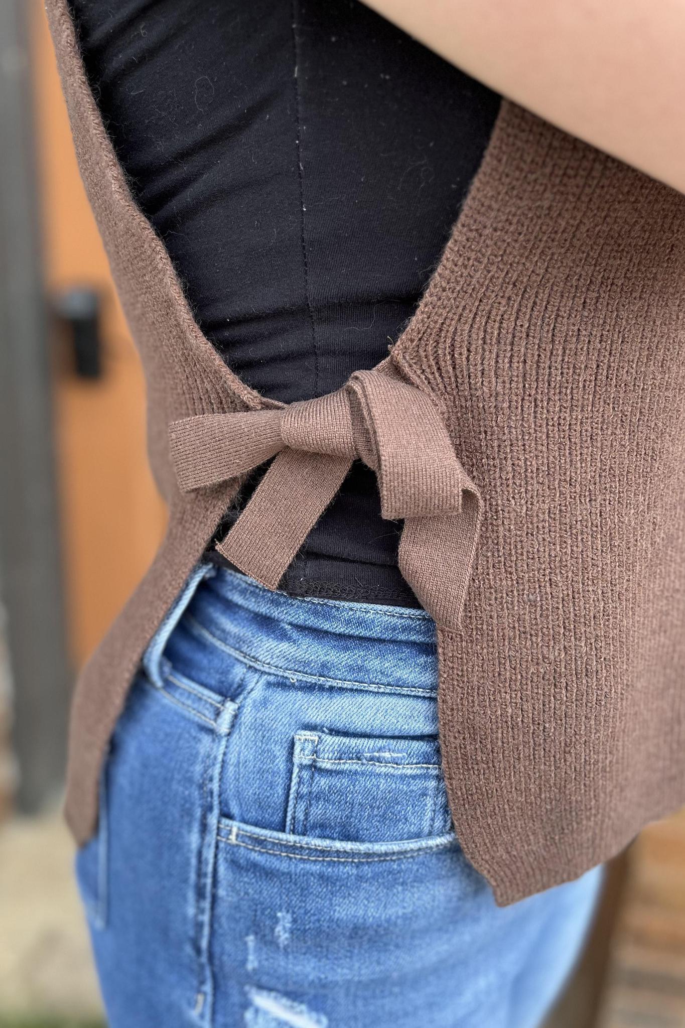 Side Tie Sweater Vest - Brown