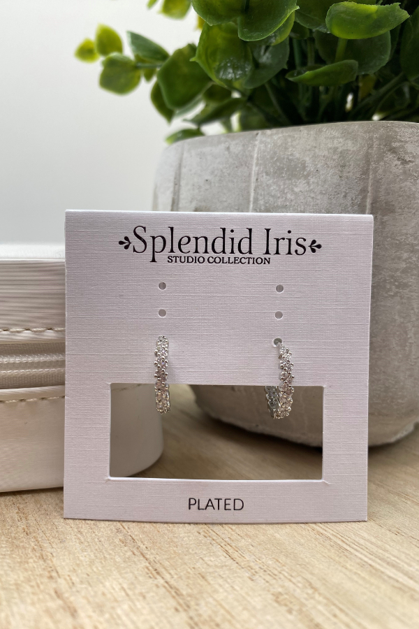 Silver Detailed Pave Huggies