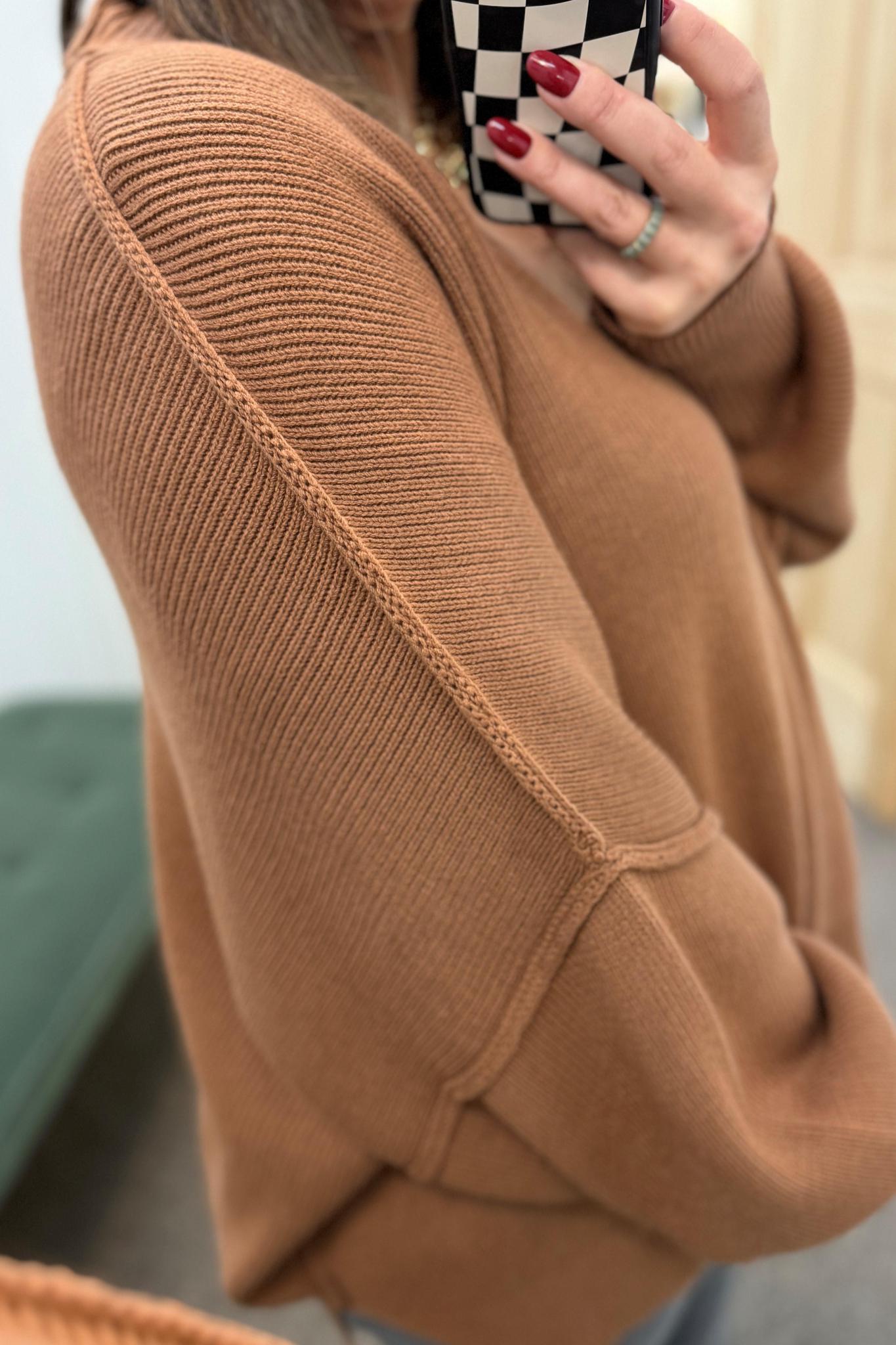 Camel Side Slit Oversized Sweater