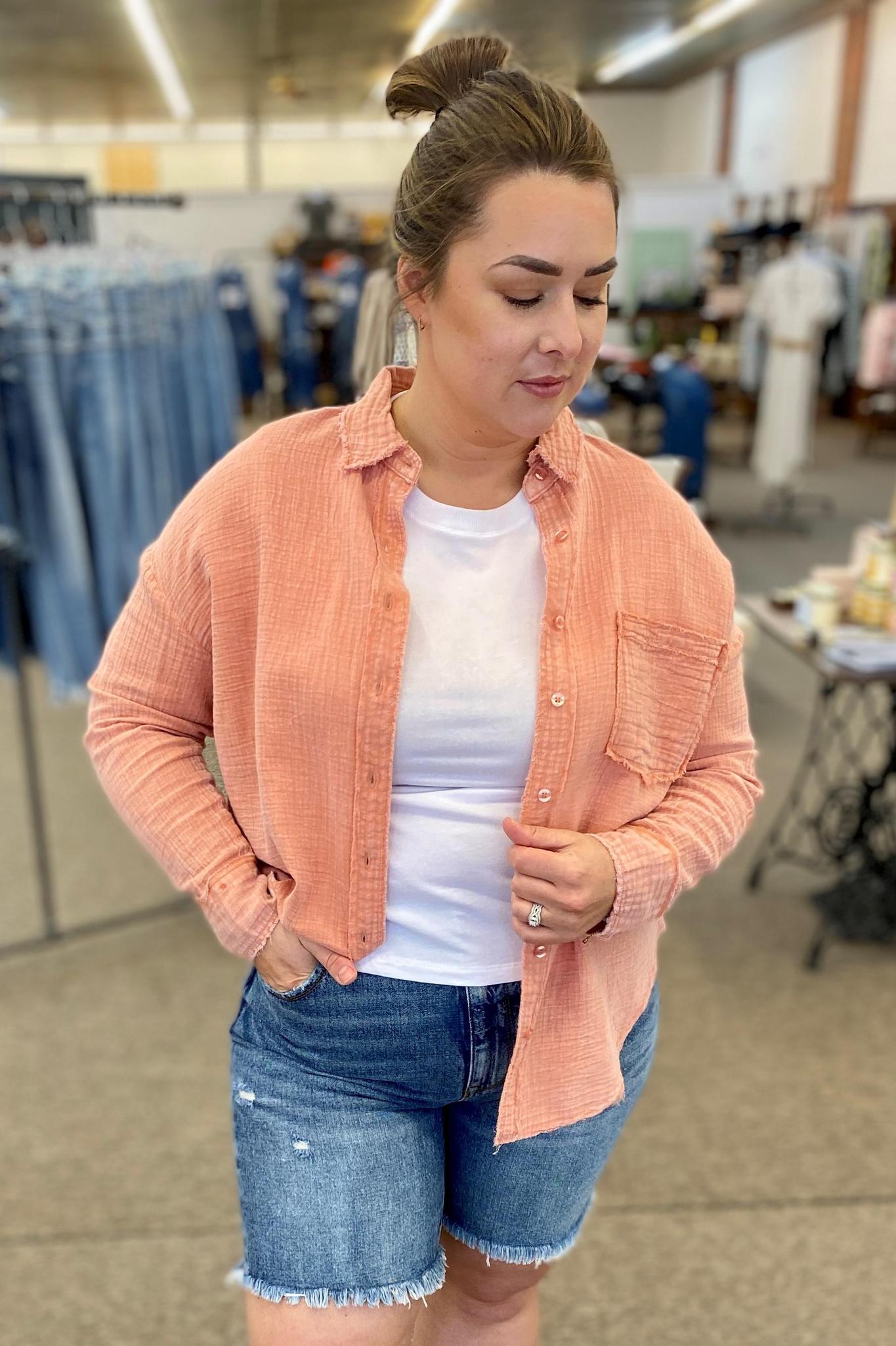 Raw Edge Button Down Shirt