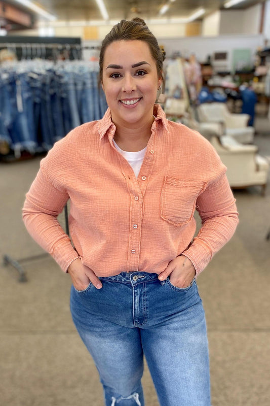 Raw Edge Button Down Shirt