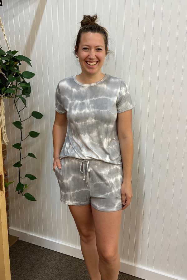 Shorts Lounge Set - Grey Tie-Dye