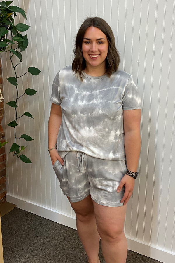 Shorts Lounge Set - Grey Tie-Dye