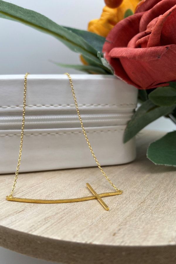 Side Cross Gold Necklace