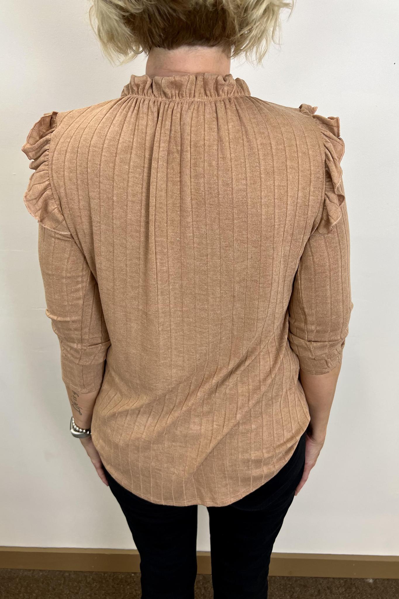Ruffle Detail Mock Neck Top