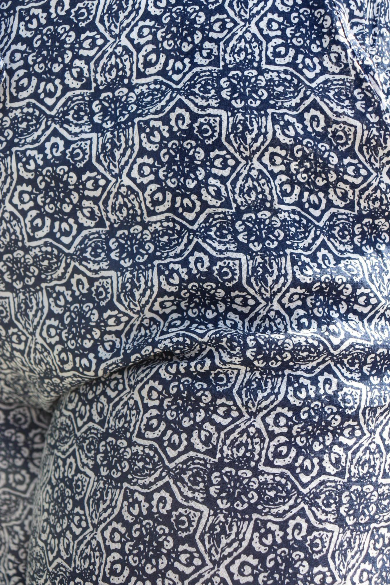 Navy Patterned Wide Leg Pants