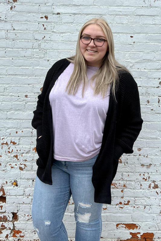 Waffle Knit Cardigan Sweater