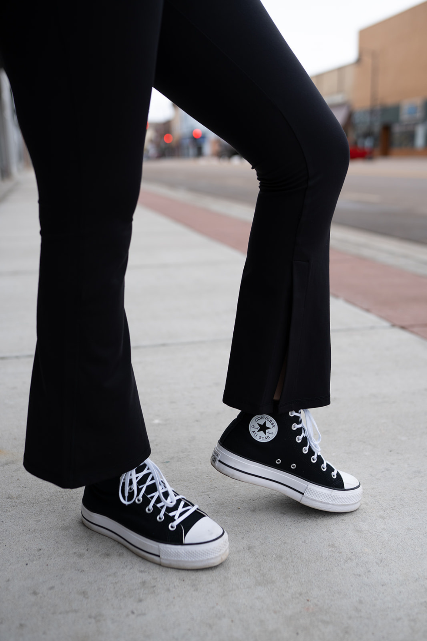 High Waisted Flare Leggings W Slit