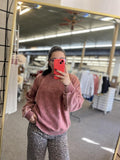 Acid Wash Oversized Fleece Pullover - DK Rust