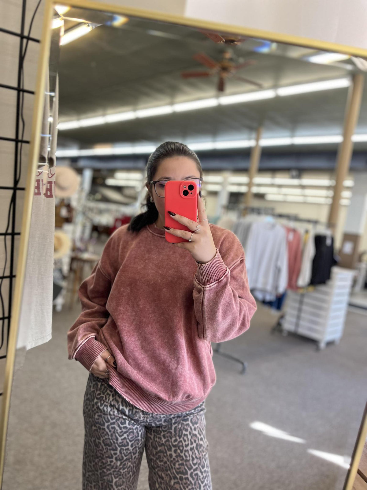 Acid Wash Oversized Fleece Pullover - DK Rust