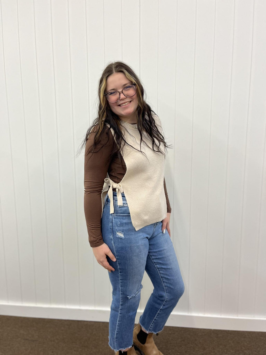 Side Tie Sweater Vest - Beige