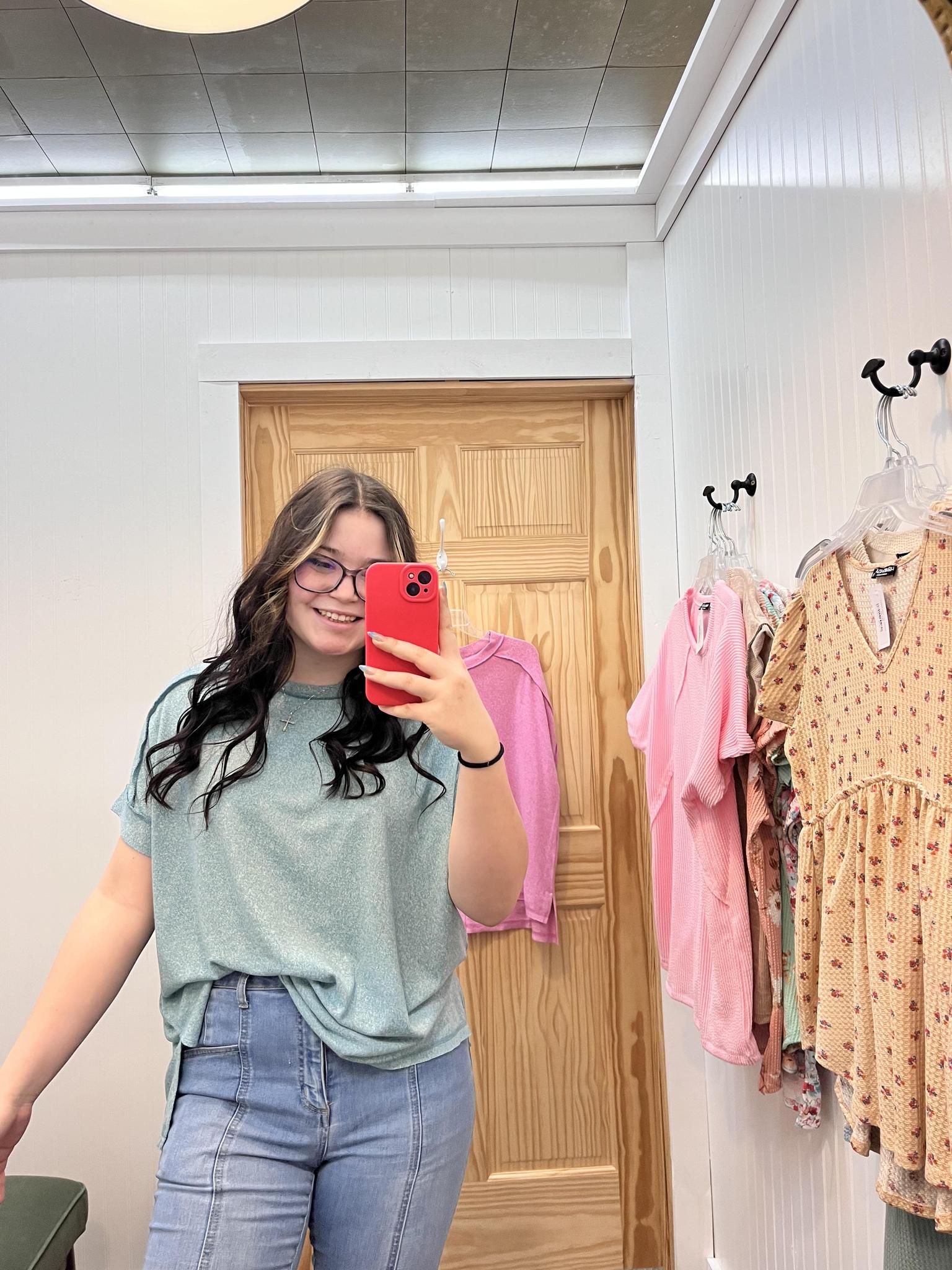 Soft Short Sleeve Hi-Low Tee - Dusty Teal