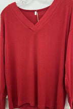 V-Neck Button Sleeve - Burgundy