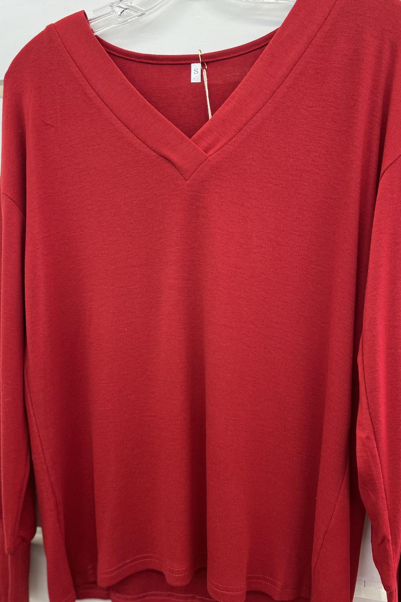 V-Neck Button Sleeve - Burgundy