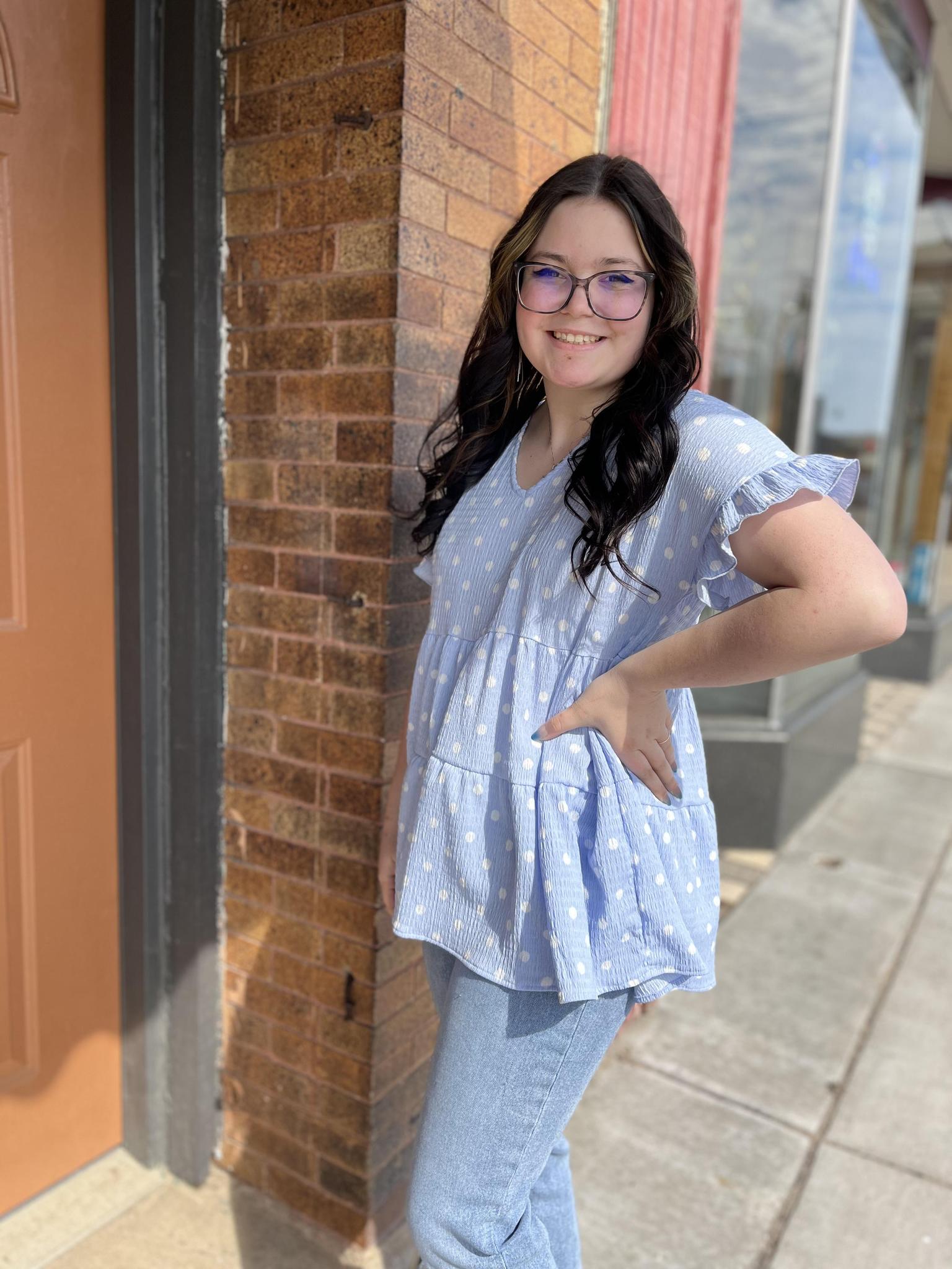 Polka Dot Tiered Babydoll Top - Blue