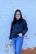 Long Sleeve Ribbed Corded Oversized Sweatshirt - Dark Grey