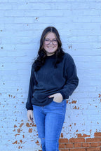 Long Sleeve Ribbed Corded Oversized Sweatshirt - Dark Grey