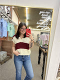 Split Neck Sleeveless Stripe Sweater