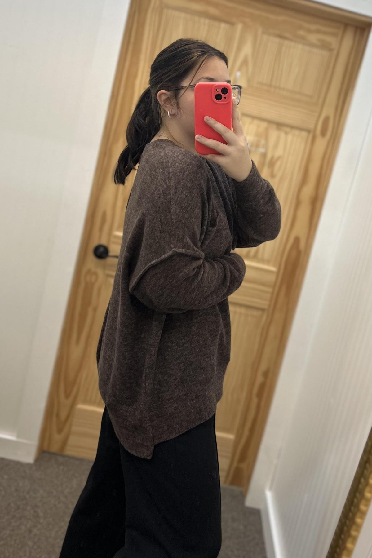 Brushed Drop Shoulder Oversized Sweater - Dk Brown