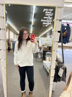 Pullover Sweatshirt W Side Slits - Sand Beige