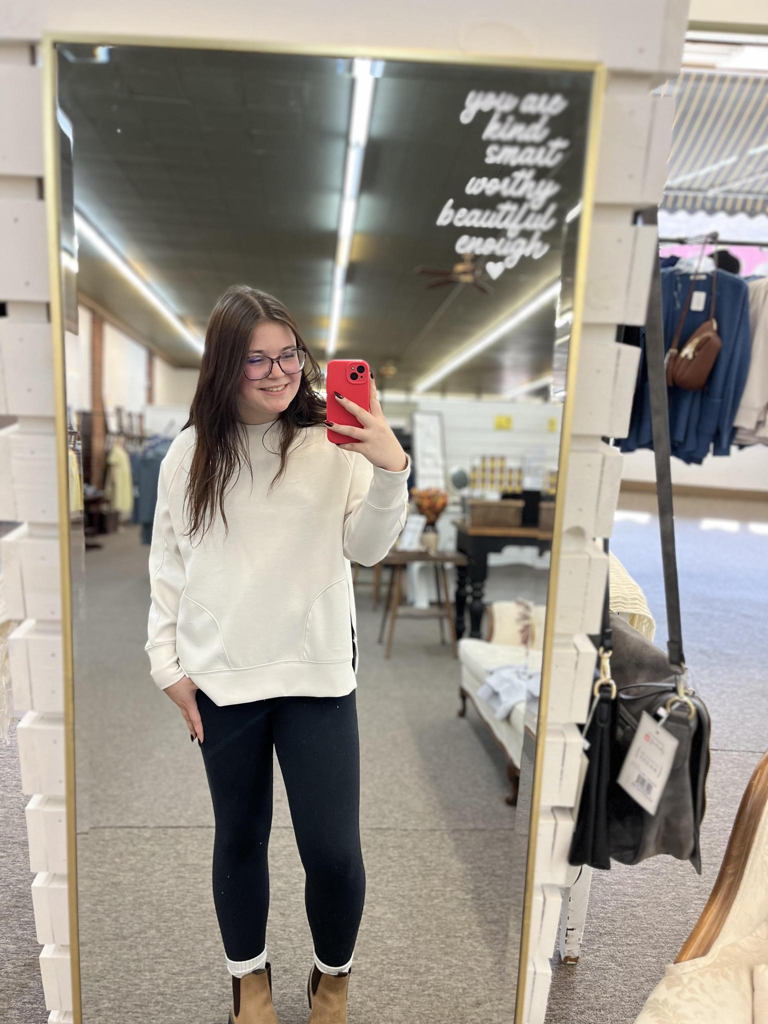 Pullover Sweatshirt W Side Slits - Sand Beige