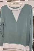 Colorblock Waffle V-Neck Top - Blue