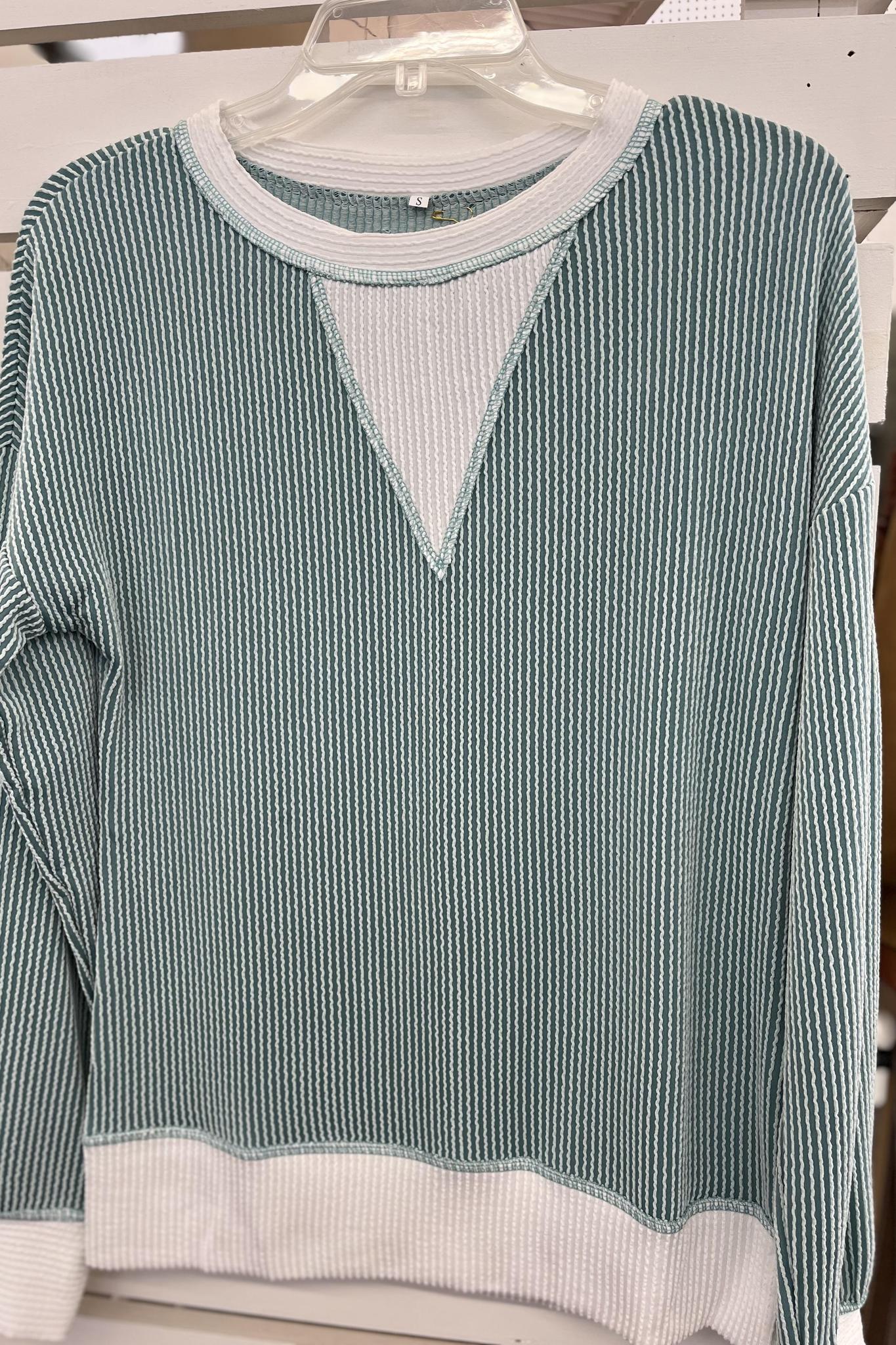 Colorblock Waffle V-Neck Top - Blue