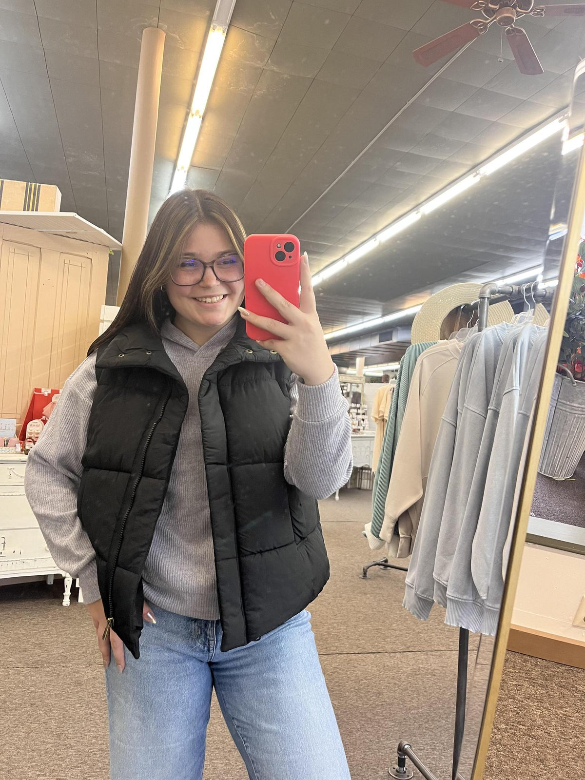 High Neck Puffer Vest - Black