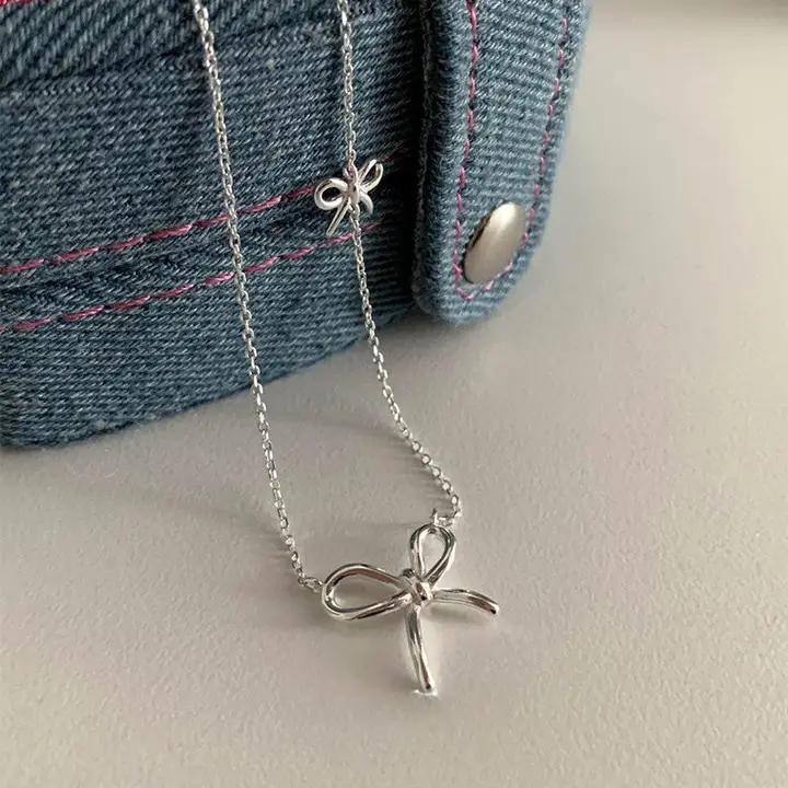 Cute Double Bow Tie Bowknot Necklace