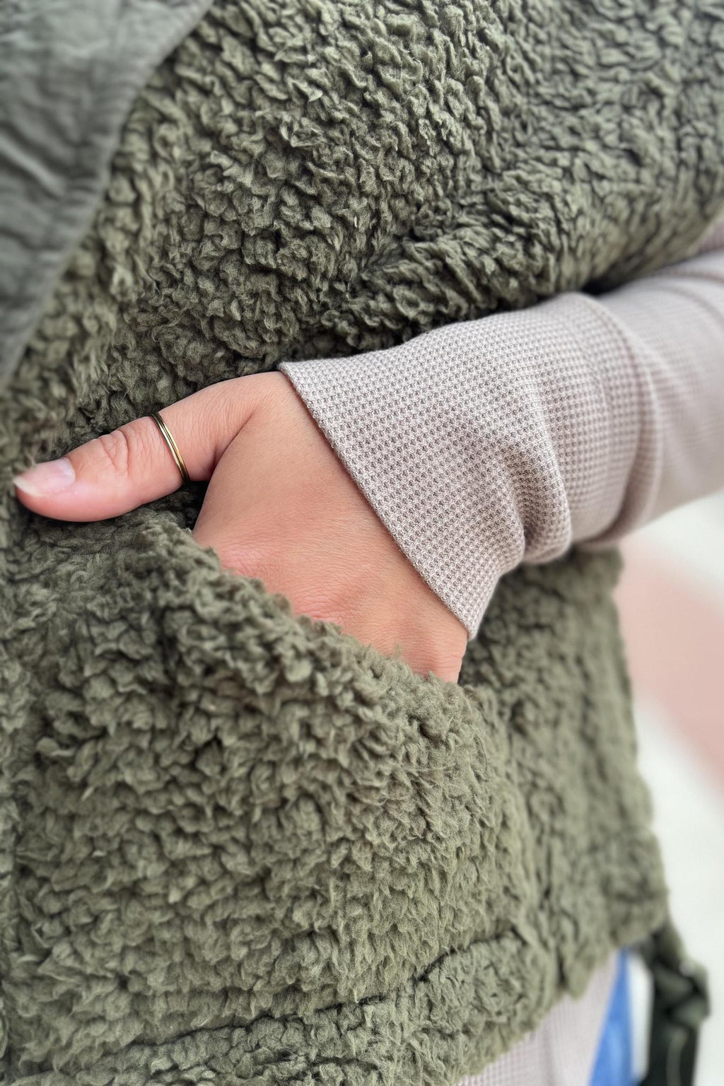 Oversized Faux Fur Vest - Olive