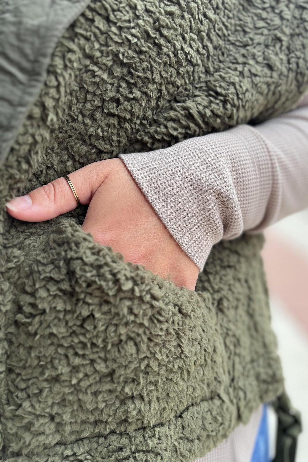Oversized Faux Fur Vest - Olive