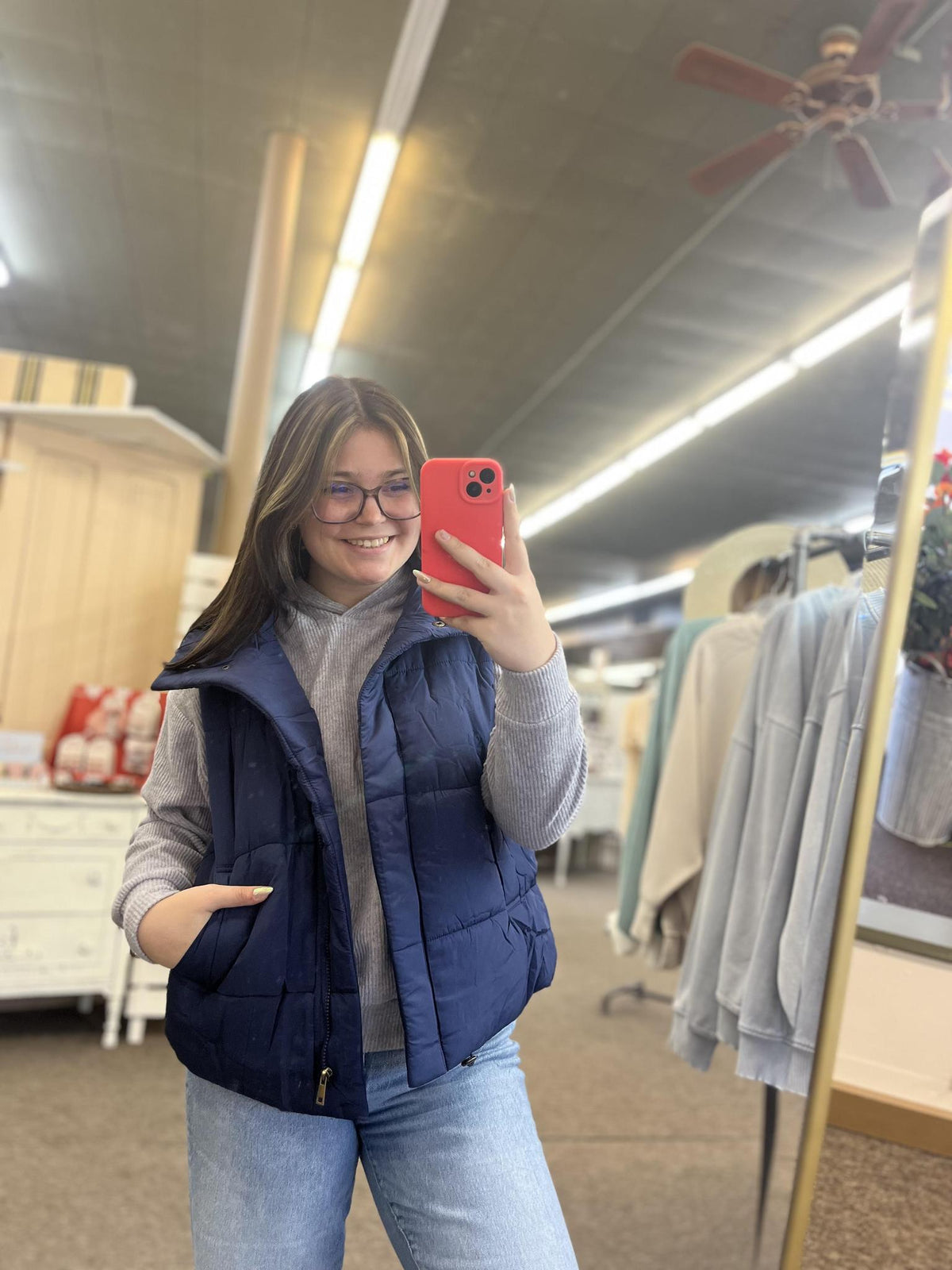 High Neck Puffer Vest - DK Navy