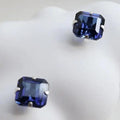 Blue Square Sapphire Stud Earrings