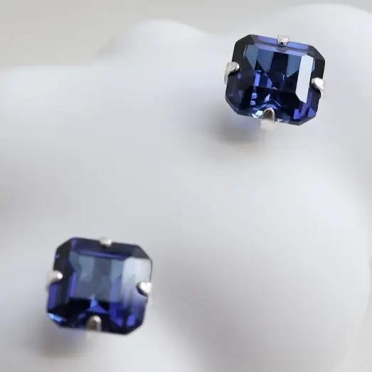 Blue Square Sapphire Stud Earrings