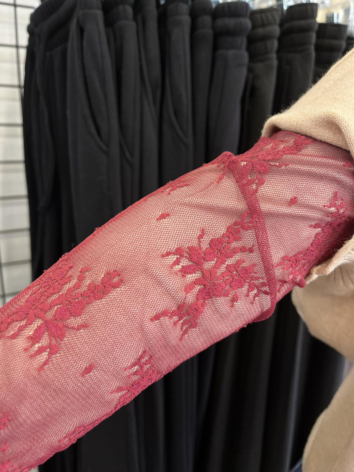 Lace See-Through Layering Top - Red