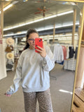 Acid Wash Oversized Fleece Pullover - Grey