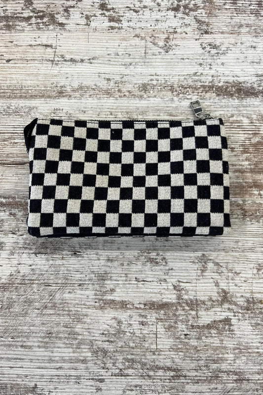 Riley Checkered Crossbody/Wristlet - Black/White