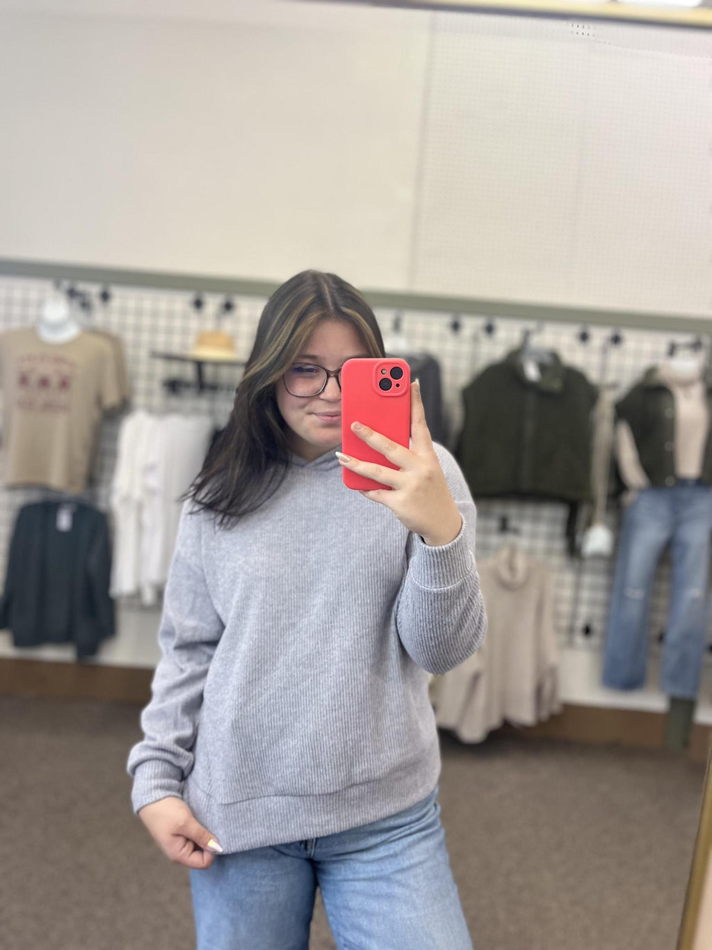 Brushed Ribbed Hoodie - Grey