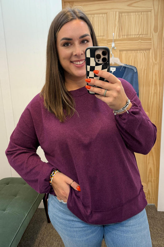 Magenta Round Neck Long Sleeve