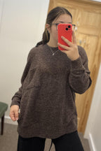 Brushed Drop Shoulder Oversized Sweater - Dk Brown