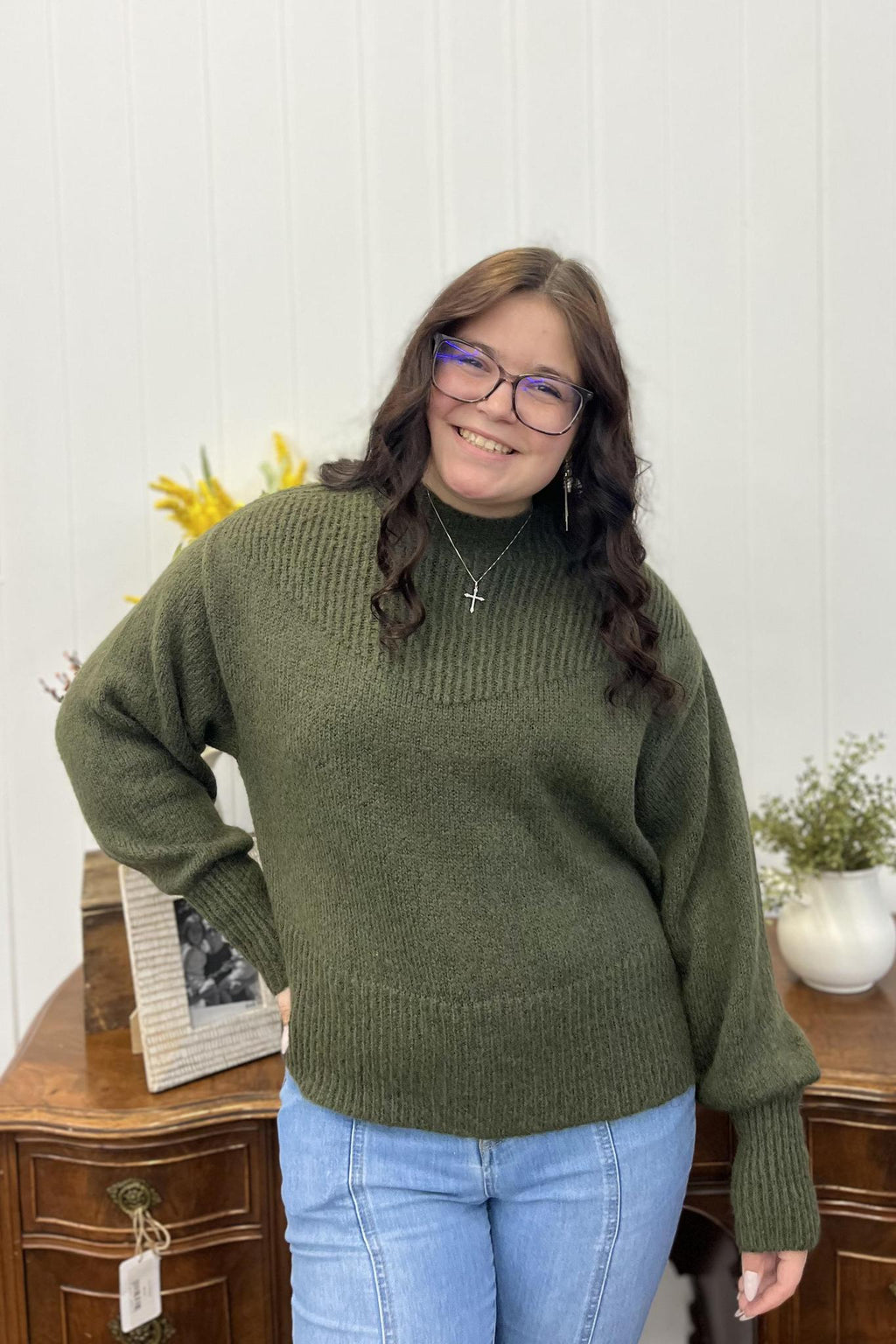 Dark Olive Mock Neck Sweater