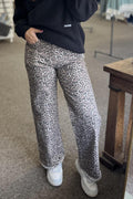 Brown Leopard Frayed Edge Wide Leg High Waist Jeans
