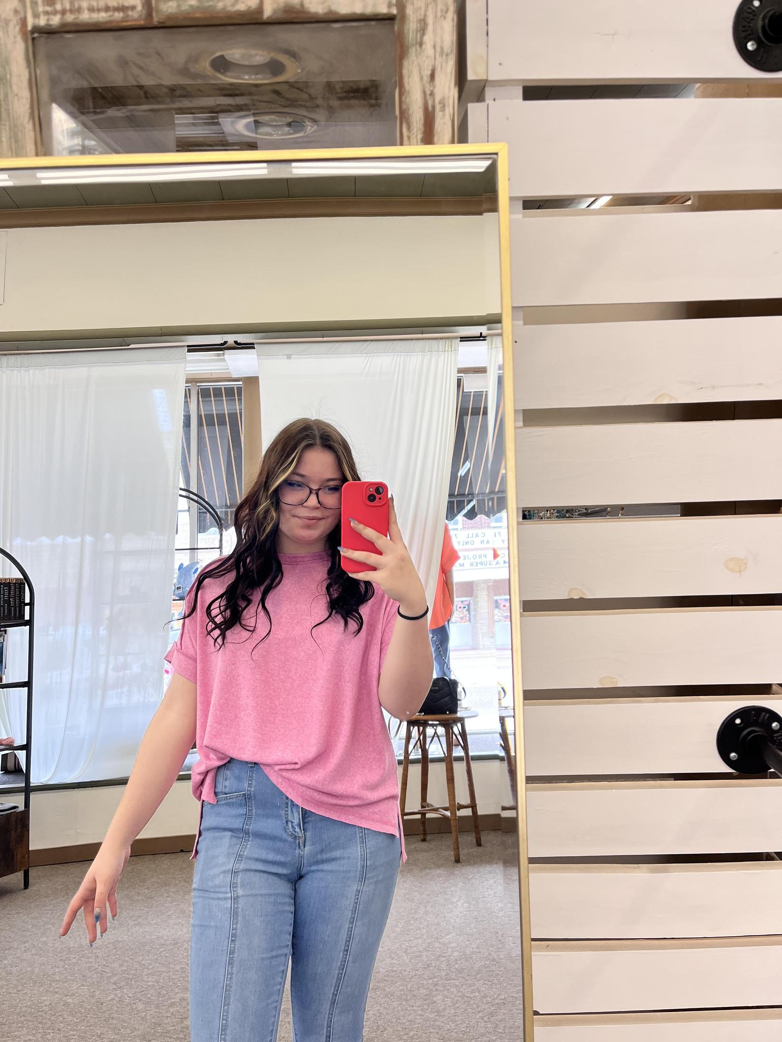 Soft Short Sleeve Hi-Low Tee - Candy Pink