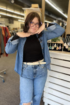 Chambray 3/4 Sleeve Button Down