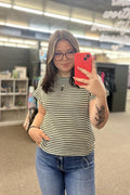 Striped Knit Short Sleeve Sweater Top
