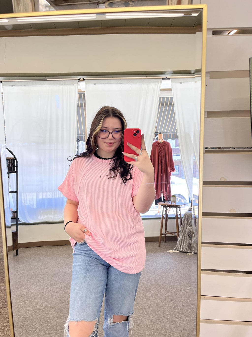 Solid Urban Ribbed Top - Light Pink
